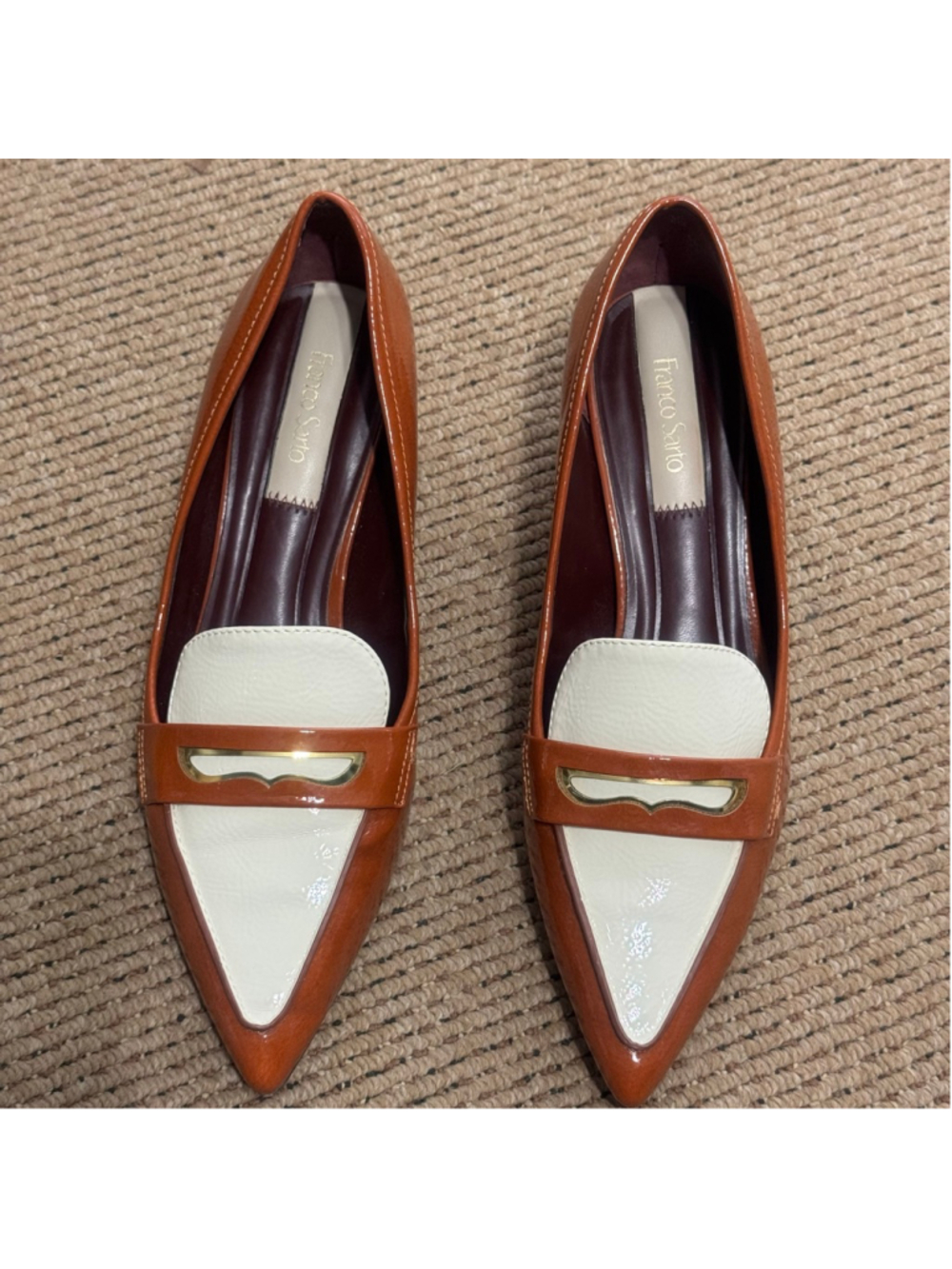 Franco Sarto RemiTwo Tone Pointed Toe Loafers Brown Cream Patent Low Heel Size 8 - Picture 4 of 10